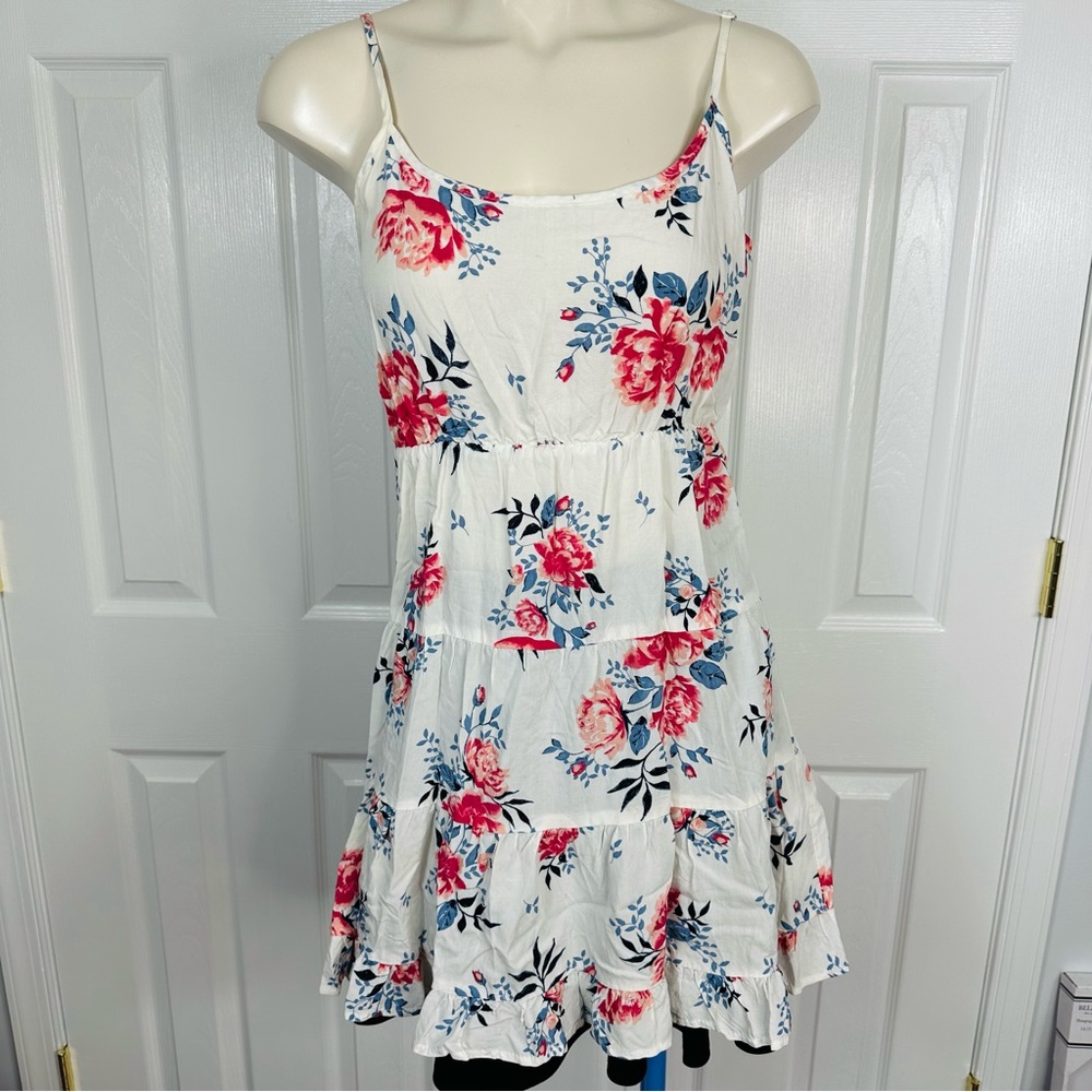 COTTON ON dress FLORAL off white MINI DRESS pink blue open back casual FLIRTY XS